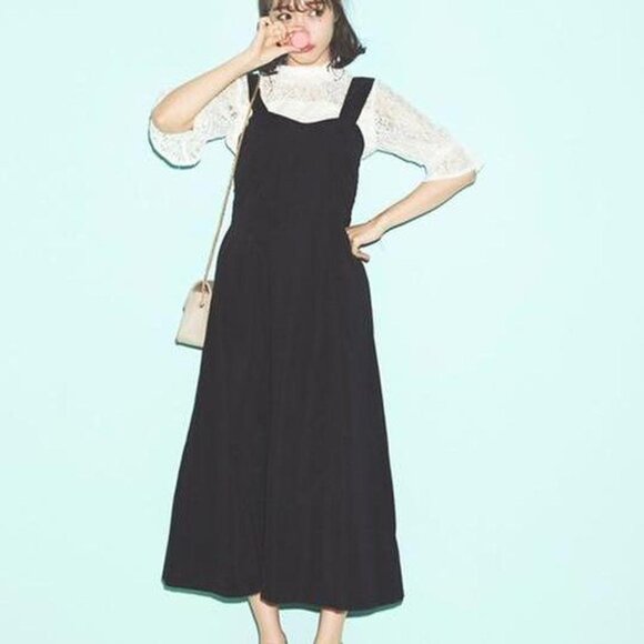 GRL japanese brand White lace blouse and Black long Dress - Picture 1 of 8